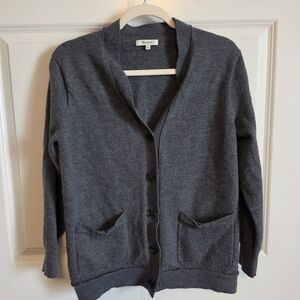 Madewell Charcoal Button-Front V-Neck Knit Cardigan pockets oldman grandpa style